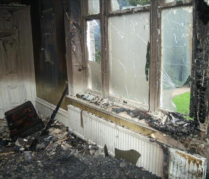fire damaged living room